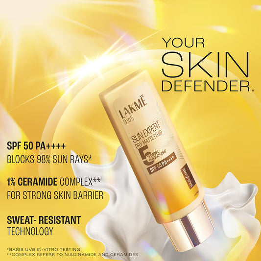 Lakme Sun Expert Dry Matte Fluid SPF 50 PA++++ Sunscreen With 1% Niacinamide & Ceramide (50ml)