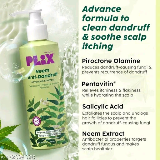 PLIX Neem Anti-Dandruff Advanced Shampoo with Salicylic Acid & Piroctone Olamine – Reduces Dandruff, Itchy & Flaky Scalp (All Hair Types)