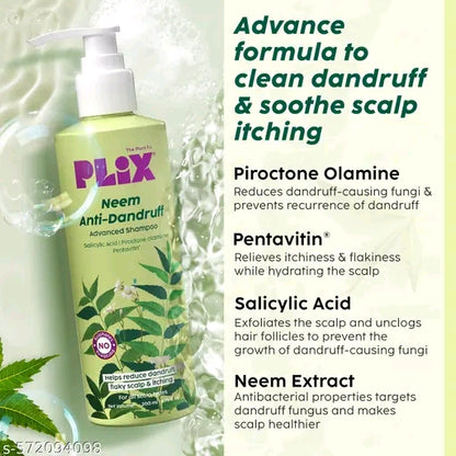 PLIX Neem Anti-Dandruff Advanced Shampoo with Salicylic Acid & Piroctone Olamine – Reduces Dandruff, Itchy & Flaky Scalp (All Hair Types)